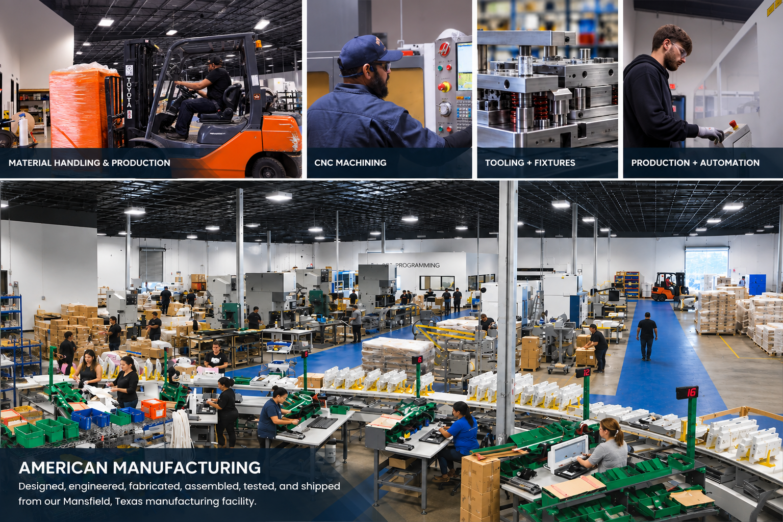 <p><strong>American Manufacturing&nbsp;</strong></p><p>Designed, engineered, fabricated, assembled, tested, and shipped from our Mansfield, Texas manufacturing facility. Visit our About Us page to take a visual tour &rarr;</p>